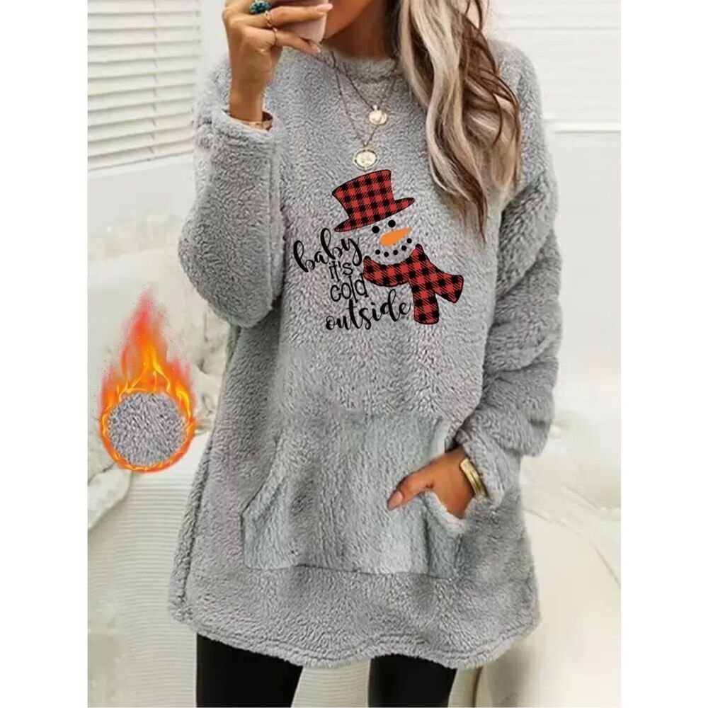 NWT XXL Baby is cold outside Grey/Black Sherpa Teddy Kangaroo Pocket Sweatshirt